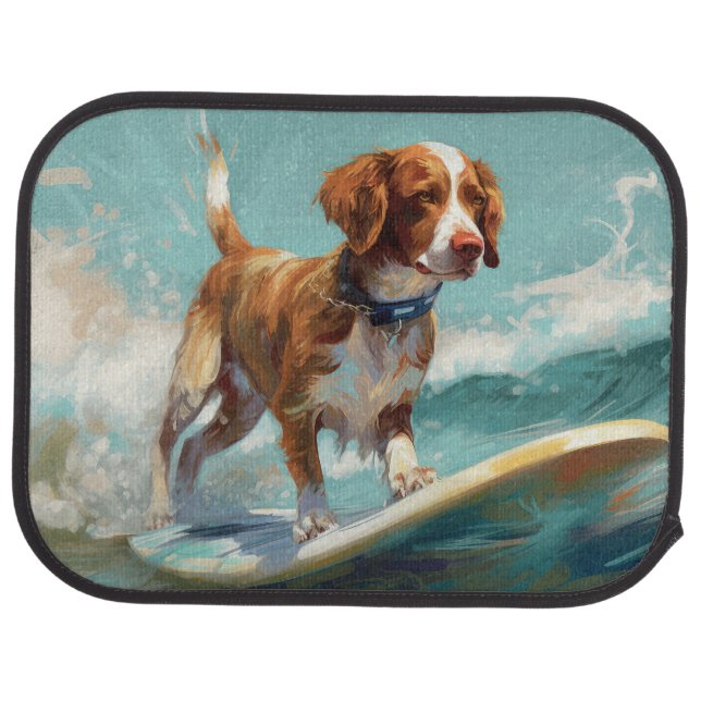 Brittany Spaniel Beach Surfing Painting  Car Floor Mat (Rear)