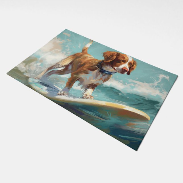 Brittany Spaniel Beach Surfing Painting  Doormat (Angled)