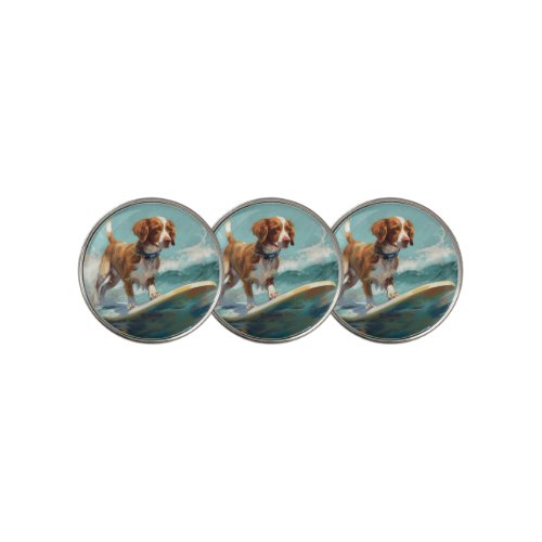 Brittany Spaniel Beach Surfing Painting  Golf Ball Marker