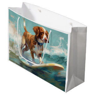 Brittany Spaniel Beach Surfing Painting Large Gift Bag
