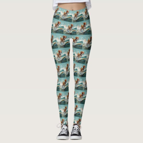 Brittany Spaniel Beach Surfing Painting  Leggings