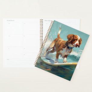 Brittany Spaniel Beach Surfing Painting  Planner
