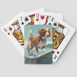 Brittany Spaniel Beach Surfing Painting Poker Cards