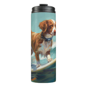Brittany Spaniel Beach Surfing Painting  Thermal Tumbler