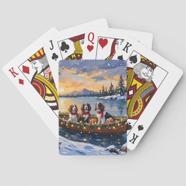 Brittany Spaniel Christmas Boat Holiday Poker Cards (Back)