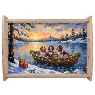 Brittany Spaniel Christmas Boat Holiday Serving Tray