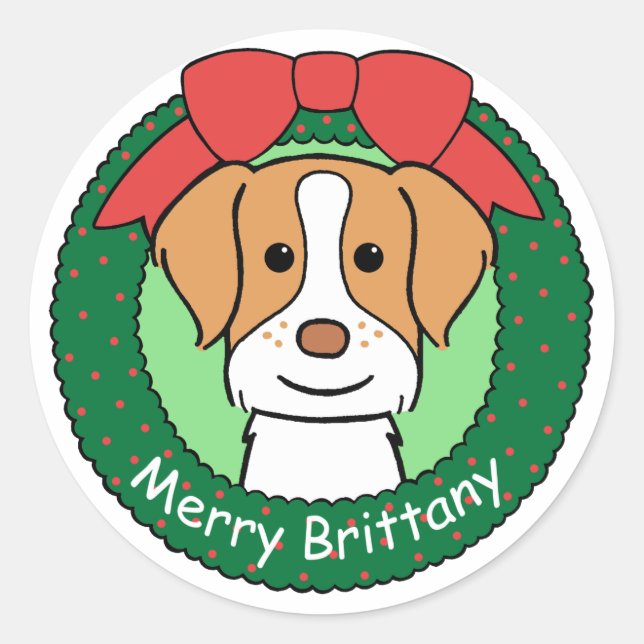 Brittany Spaniel Christmas Classic Round Sticker (Front)