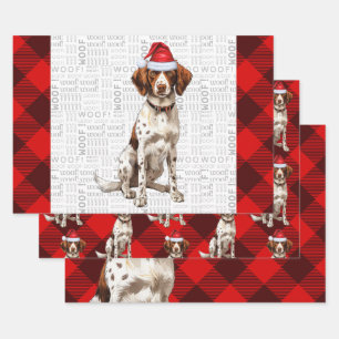 Brittany Spaniel Christmas Dog Red Buffalo Plaid Wrapping Paper Sheets