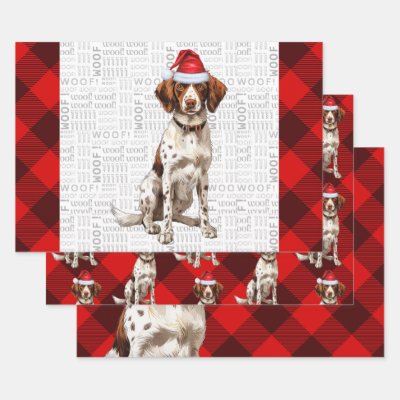Brittany Spaniel Christmas Dog Red Buffalo Plaid Wrapping Paper Sheets