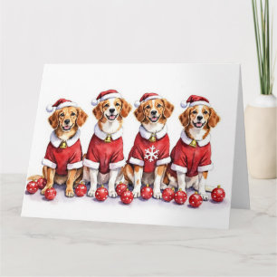 Brittany Spaniel Christmas Dress Santa Hat Card