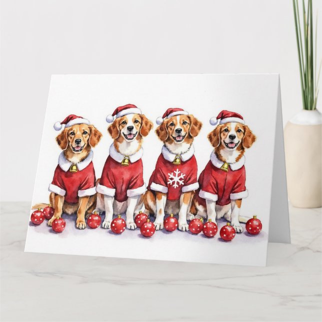Brittany Spaniel Christmas Dress Santa Hat Card (Front)