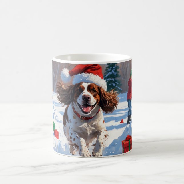 Brittany Spaniel Christmas Festive Snow Scene Coffee Mug (Center)