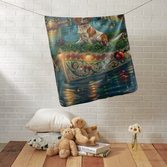 Brittany Spaniel Christmas Festive Voyage Baby Blanket (In Situ)