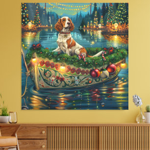 Brittany Spaniel Christmas Festive Voyage Canvas Print