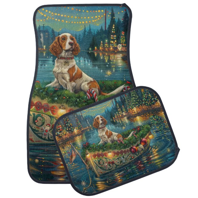 Brittany Spaniel Christmas Festive Voyage Car Floor Mat (Set)