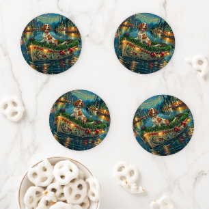 Brittany Spaniel Christmas Festive Voyage Coaster Set