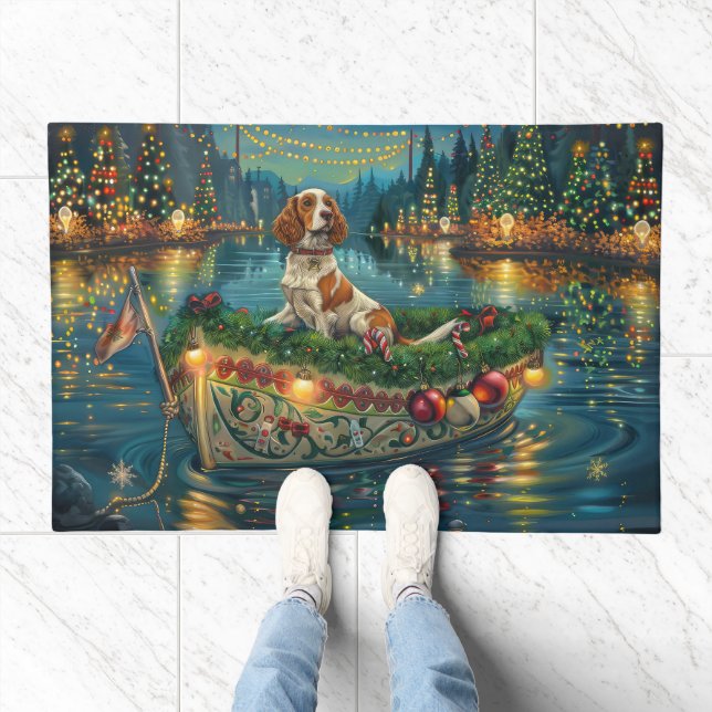 Brittany Spaniel Christmas Festive Voyage Doormat (Indoor)