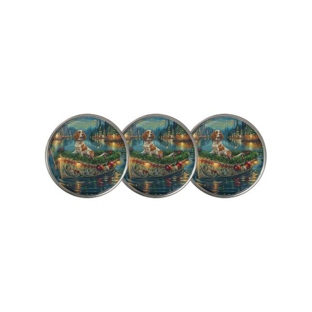 Brittany Spaniel Christmas Festive Voyage Golf Ball Marker (3 Up)