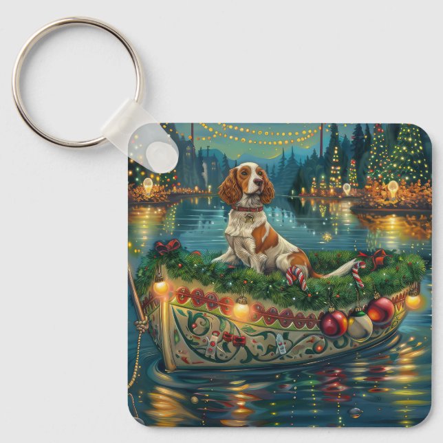 Brittany Spaniel Christmas Festive Voyage Keychain (Front)