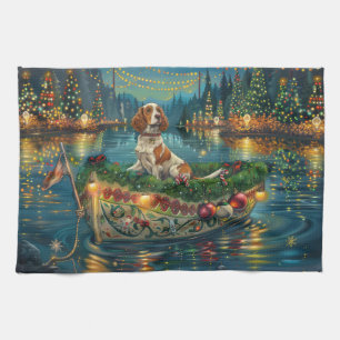 Brittany Spaniel Christmas Festive Voyage Kitchen Towel