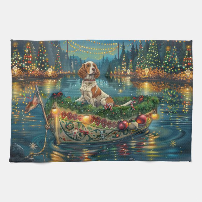 Brittany Spaniel Christmas Festive Voyage Kitchen Towel (Horizontal)