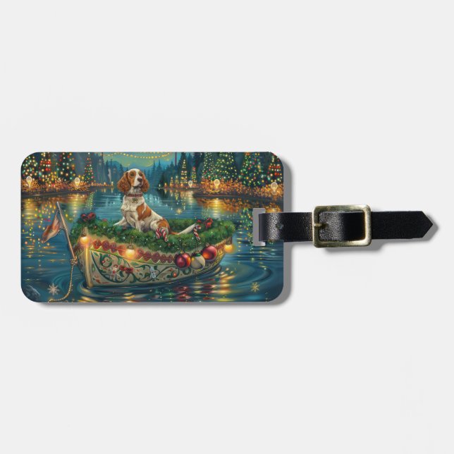 Brittany Spaniel Christmas Festive Voyage Luggage Tag (Front Horizontal)