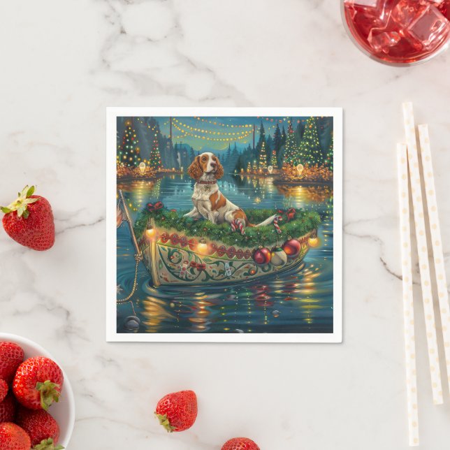 Brittany Spaniel Christmas Festive Voyage Napkins (Insitu)