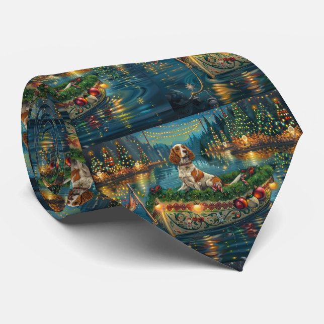 Brittany Spaniel Christmas Festive Voyage Neck Tie (Rolled)