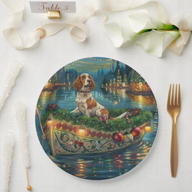Brittany Spaniel Christmas Festive Voyage Paper Plates (Wedding)