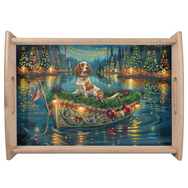 Brittany Spaniel Christmas Festive Voyage Serving Tray (Front)