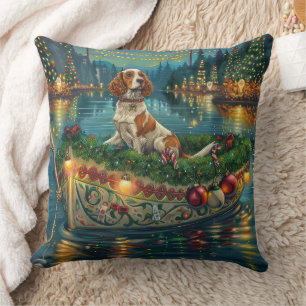 Brittany Spaniel Christmas Festive Voyage Throw Pillow