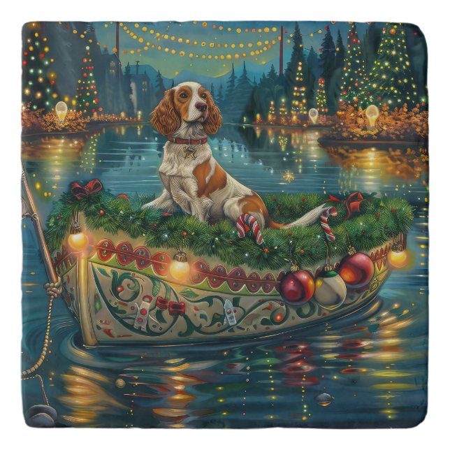 Brittany Spaniel Christmas Festive Voyage Trivet (Front)