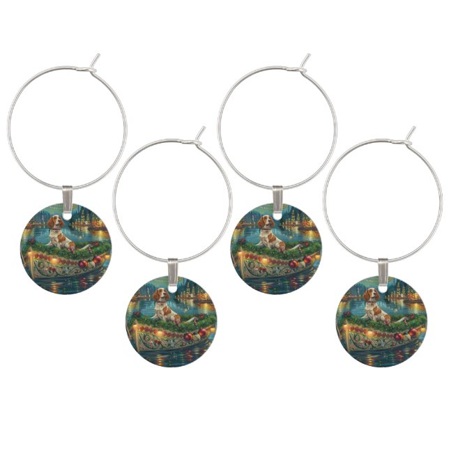 Brittany Spaniel Christmas Festive Voyage Wine Charm (Staggered)