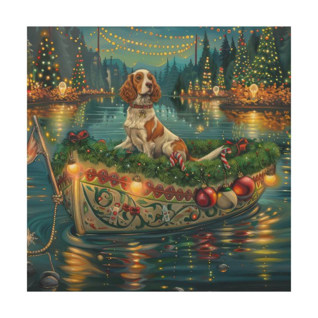 Brittany Spaniel Christmas Festive Voyage Wood Wall Art (Front)
