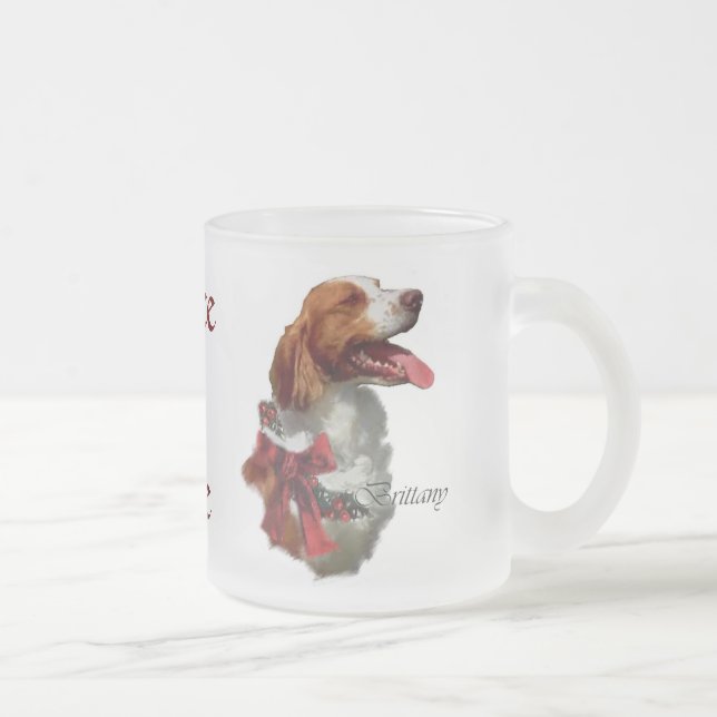 Brittany Spaniel Christmas Gifts Frosted Glass Coffee Mug (Right)
