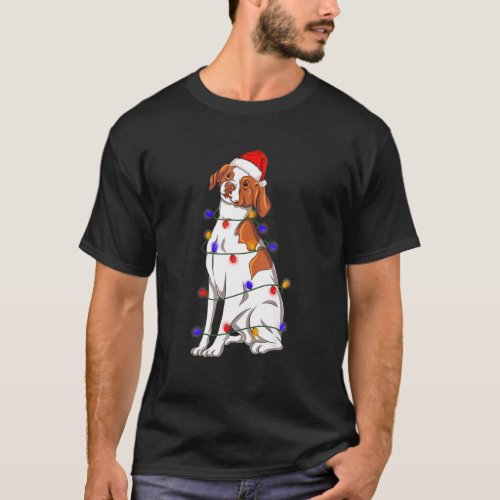 BRITTANY SPANIEL Christmas Lights Xmas Dog Lover T_Shirt