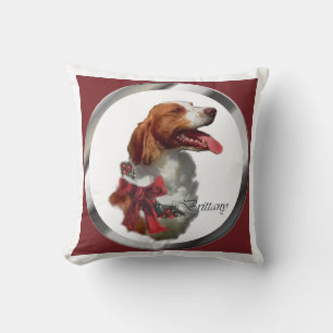 Brittany Spaniel Christmas Throw Pillow