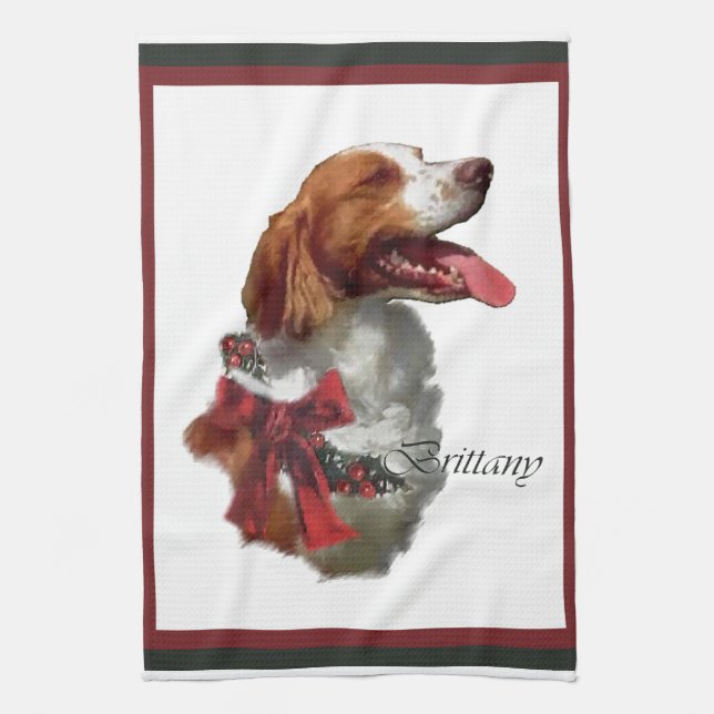 Brittany Spaniel Christmas Towel (Vertical)