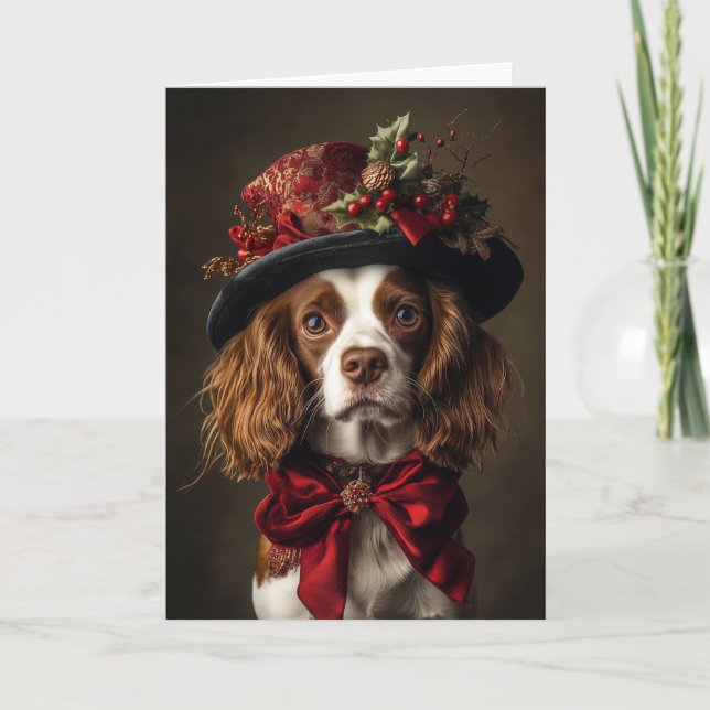Brittany Spaniel Christmas Victorian Dog Holiday Card (Front)