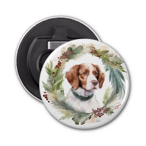 Brittany Spaniel Christmas Wreath Festive Pup Bottle Opener