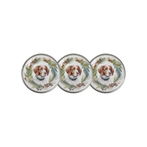 Brittany Spaniel Christmas Wreath Festive Pup Golf Ball Marker