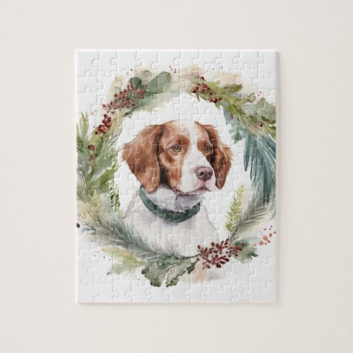 Brittany Spaniel Christmas Wreath Festive Pup Jigsaw Puzzle