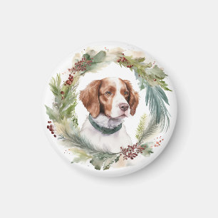 Brittany Spaniel Christmas Wreath Festive Pup Magnet