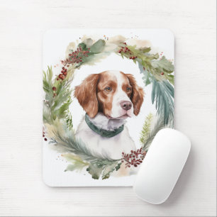 Brittany Spaniel Christmas Wreath Festive Pup Mouse Pad
