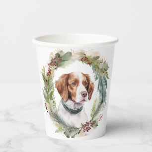 Brittany Spaniel Christmas Wreath Festive Pup Paper Cups