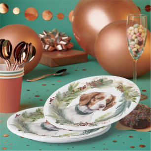 Brittany Spaniel Christmas Wreath Festive Pup Paper Plates