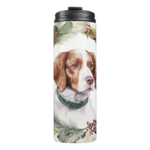 Brittany Spaniel Christmas Wreath Festive Pup Thermal Tumbler