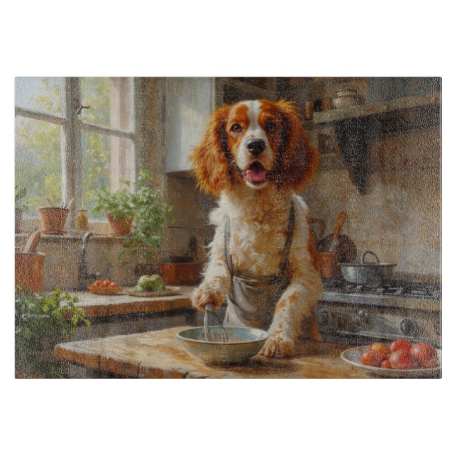 Brittany Spaniel Cooking in Kitchen Cutting Board (Front)