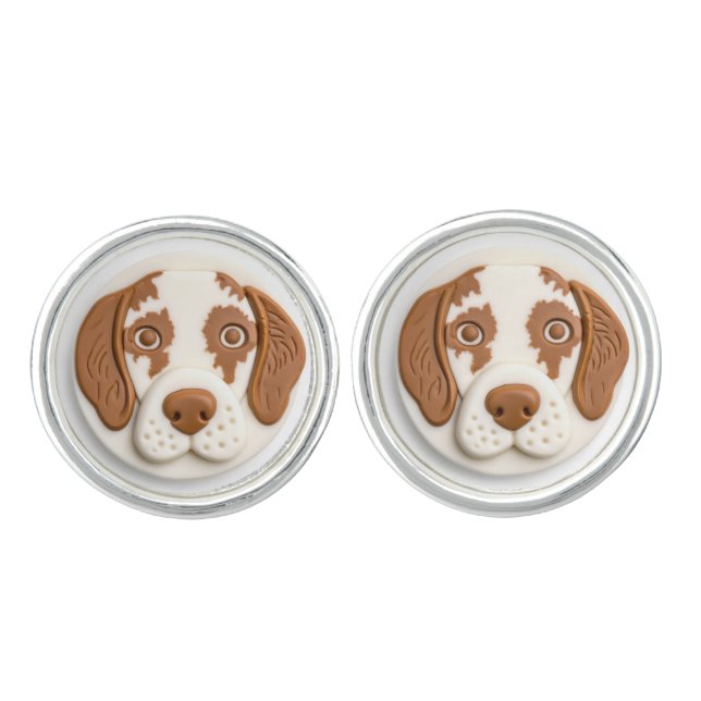 Brittany Spaniel Dog 3D Inspired Cufflinks (Front)
