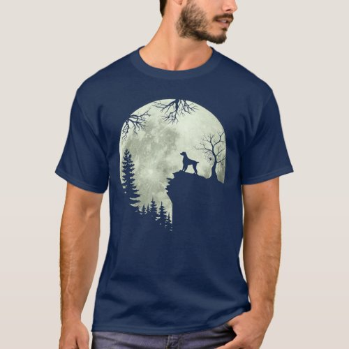 Brittany Spaniel Dog and Moon Howl In Forest Dog T_Shirt
